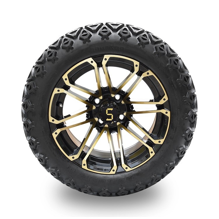 Golf Arabası 14' Altın/Parlak Siyah Çemberler Ve 22*10-14 DOT Off-Road Lastik kaldırma gerektirir