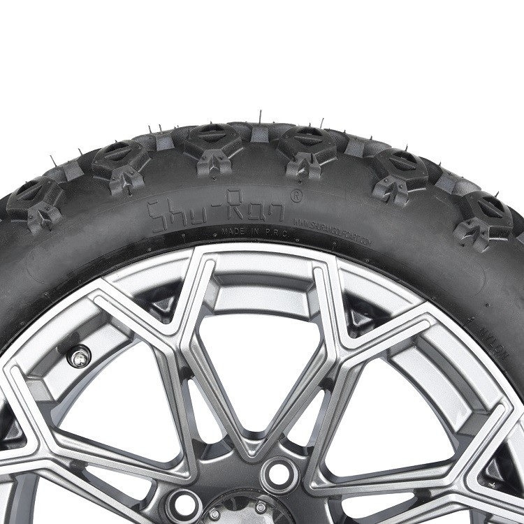 14 İnç Golf Arabası Gunmetal Jantlar ve 22*10-14 Yüksek Profilli Lastik Kombinasyonu 4 Katlı Kaldırma Gerekli