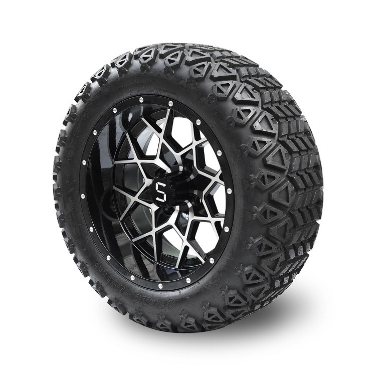 14 inç golf arabası makineli / parlak siyah halkalar ve 22 * 10-14 DOT off-road lastikleri ET -25mm