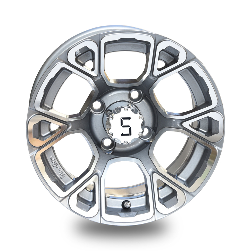 Golf Arabası 12 İnç İşlenmiş/Metalik Gri Alüminyum Jantlar, Merkez Kapakları Dahil 4x4(101.6mm) Cıvata Deseni