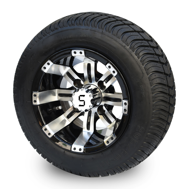 10'' Golf Arabası Jantı ve 205/50-10 DOT Sokak Lastiği Takımı - İşlenmiş/Parlak Siyah